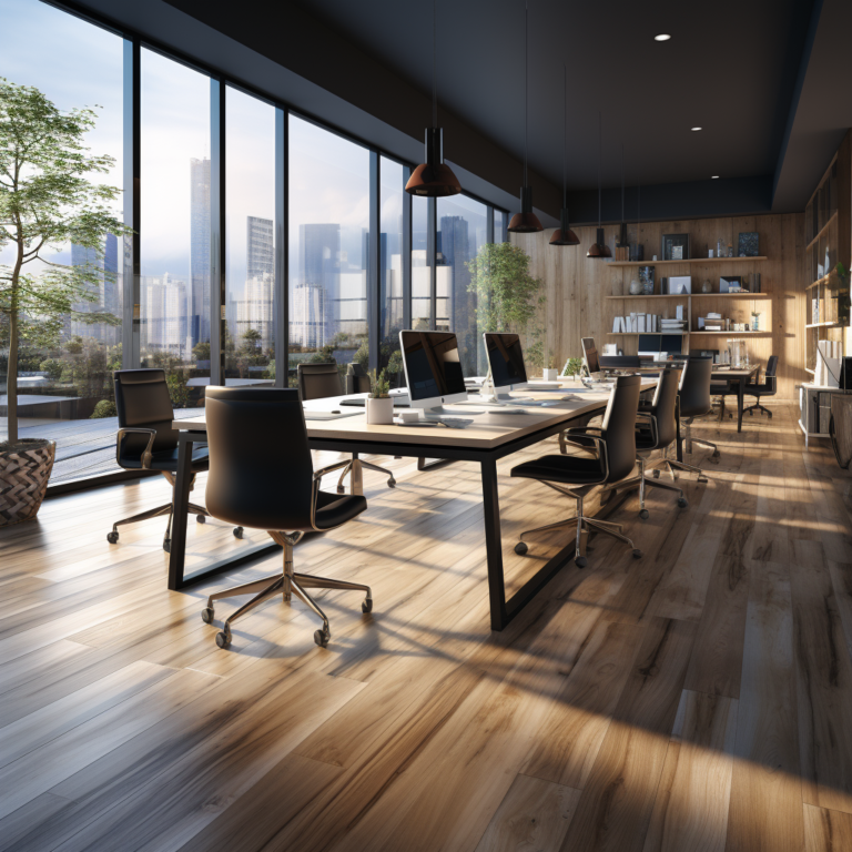 Homogenous vinyl wood floor in office interior Hyderabad